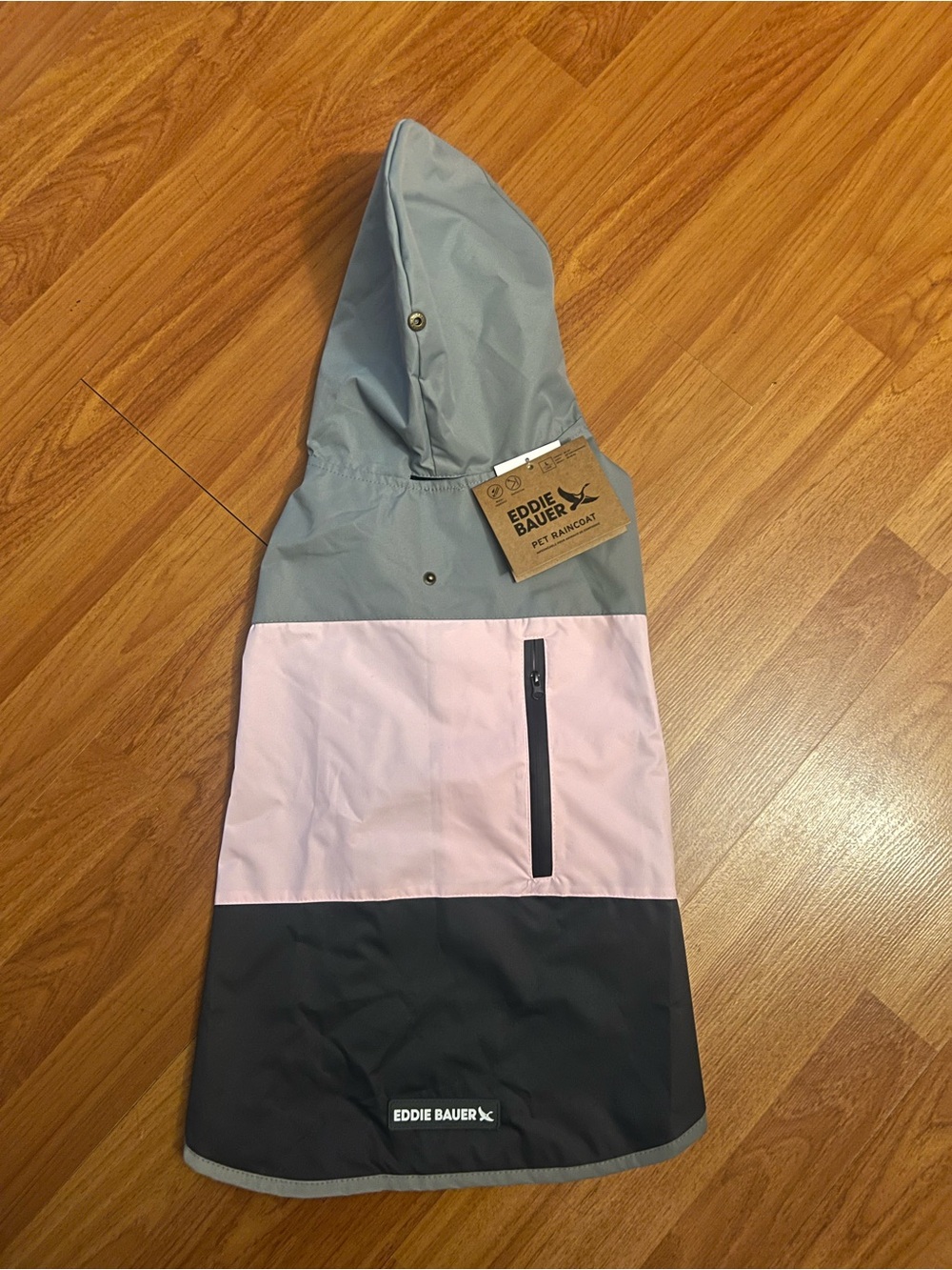 Eddie Bauer Pet Waterproof Dog Windbreaker Reflective LARGE Pink Gray Hooded NWT